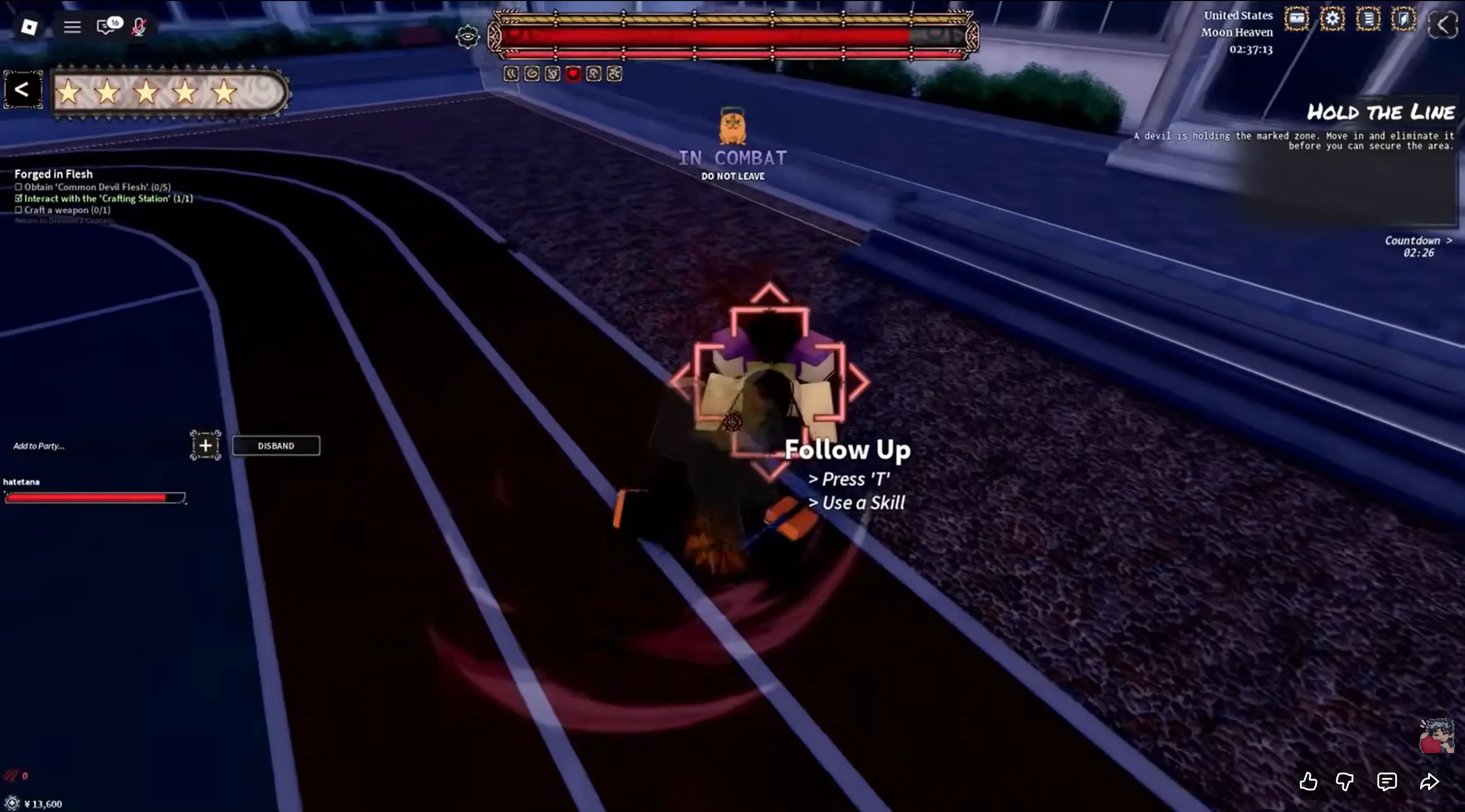 Yellow [T] prompt appearing during a combo